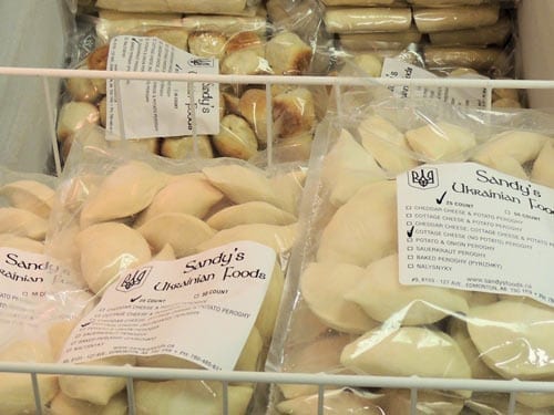 Sandy's Ukrainian food in packages ready to sell 